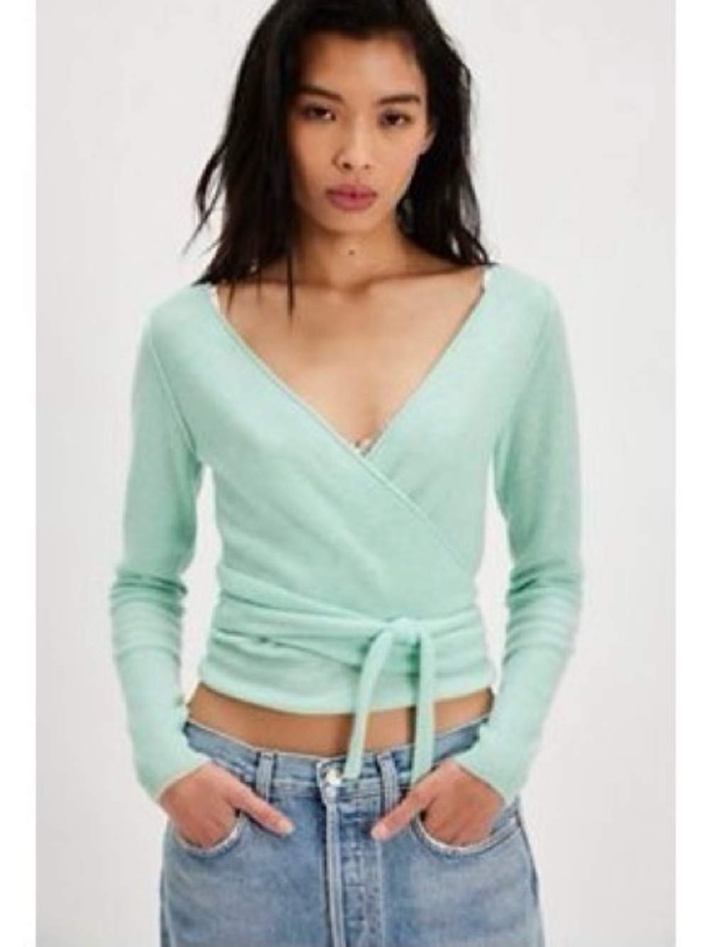 Free People Cashmere Reversible Wrap Sweater in Bay